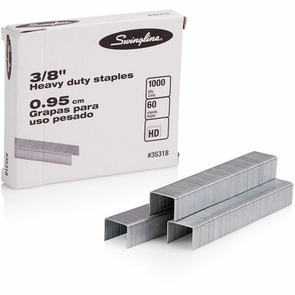 Swingline Premium Heavy-Duty Staples: 3/8’’ Leg Holds 60 Sheets - Chisel Point - Silver - Staples & Staple Removers