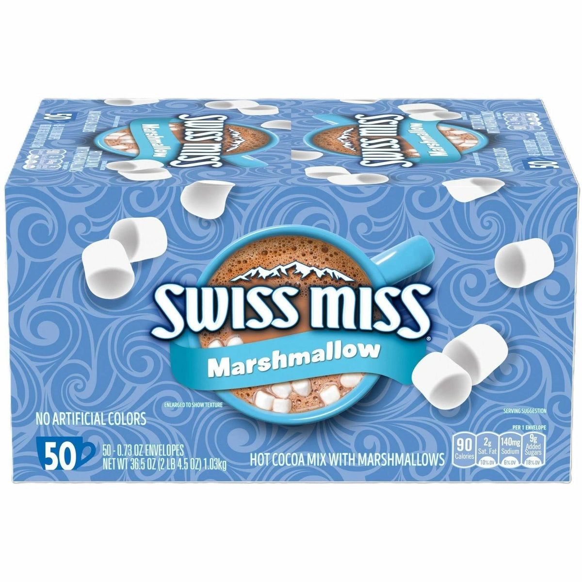 Swiss Miss Milk Chocolate Hot Cocoa Mix - 0.73 oz Powder with Marshmallow - 50/Box - Chocolate/Cocoa