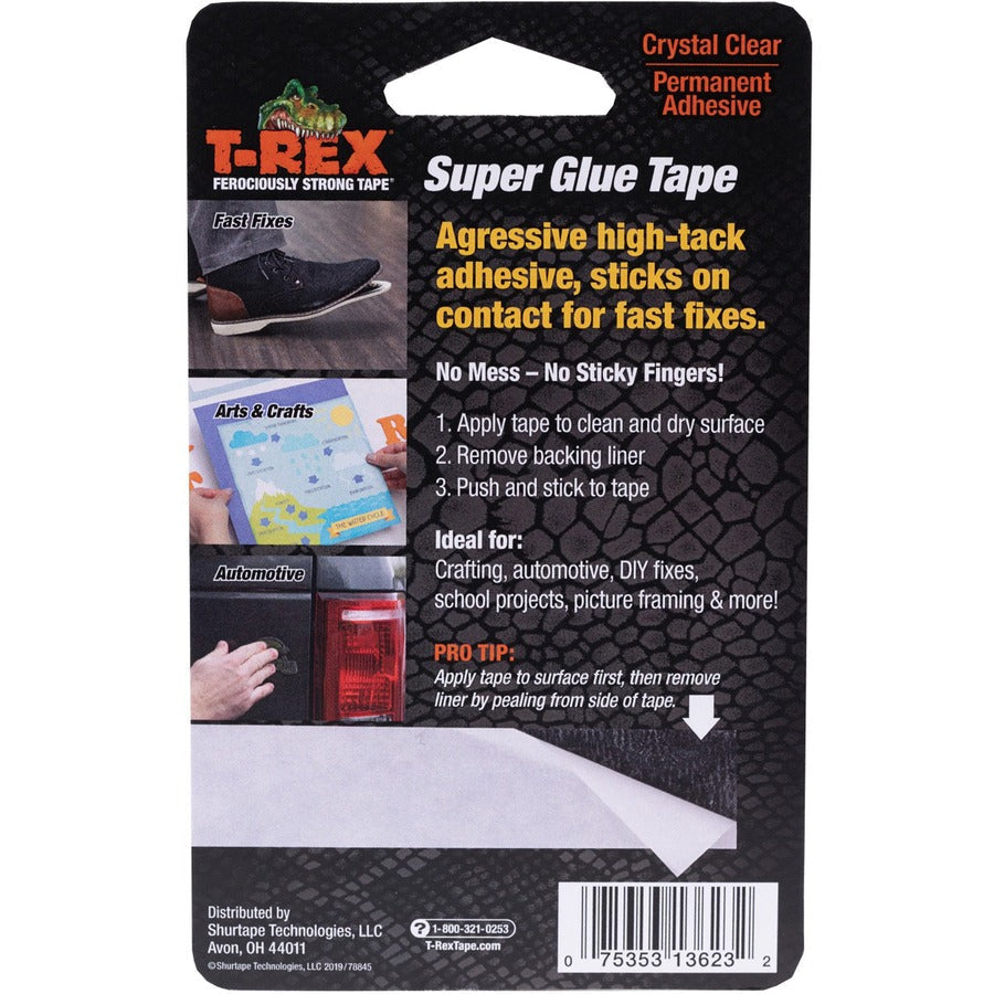 T-REX Double Sided Super Glue Tape - 15 ft Length x 0.75’’ Width - White - Acrylic - 1 Each - Double-Sided