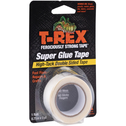T-REX Double Sided Super Glue Tape - Strong Adhesive - 15ft x 0.75’’ - White - Double-Sided