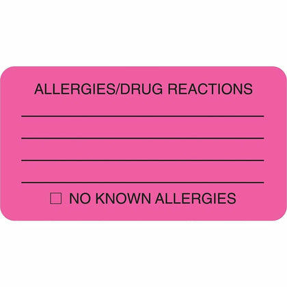 Tabbies Allergy/Drug Reactions Alert Labels - Pink - 250 - Medical