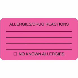 Tabbies Allergy/Drug Reactions Alert Labels - Pink - 250 - Medical
