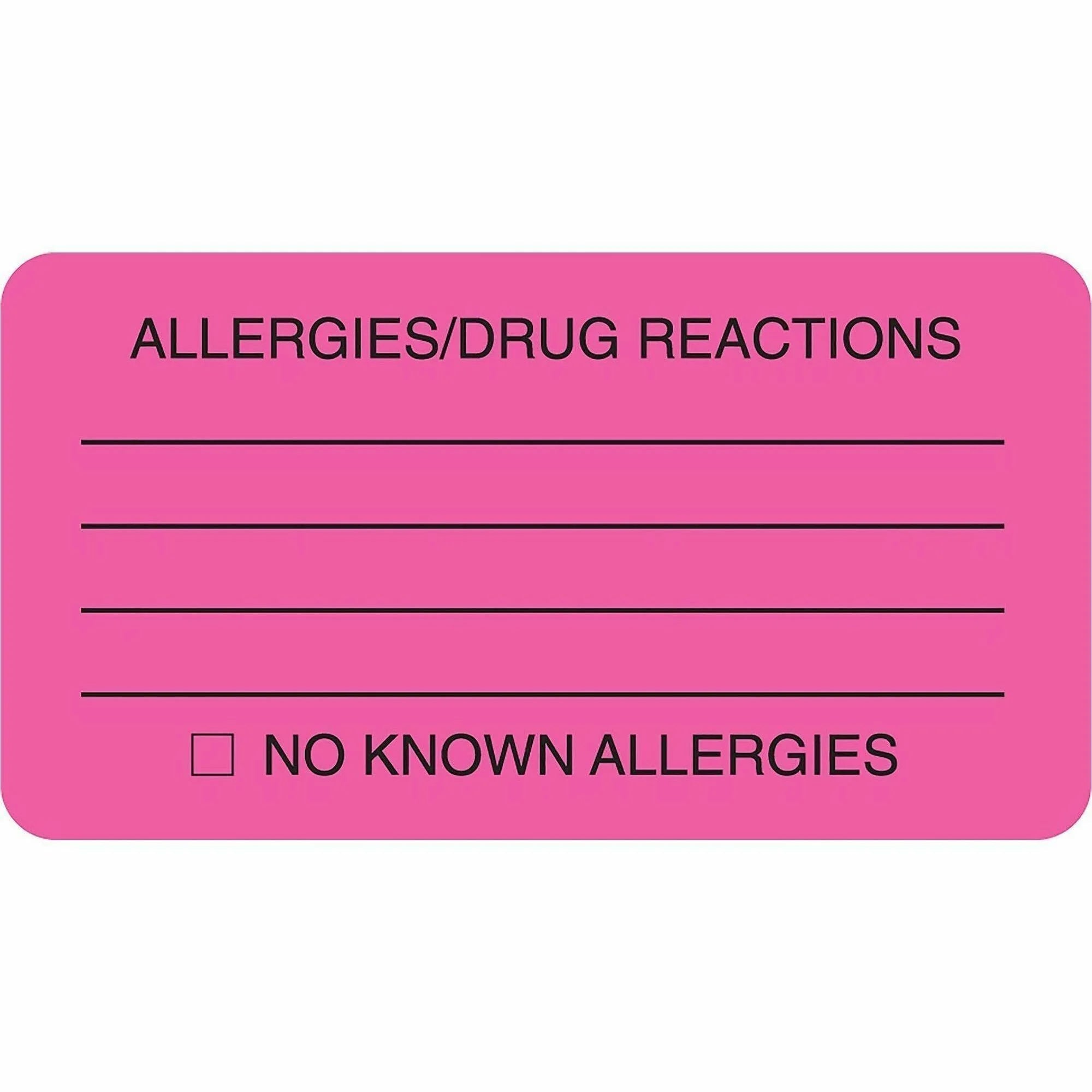 Tabbies Allergy/Drug Reactions Alert Labels - Pink - 250 - Medical