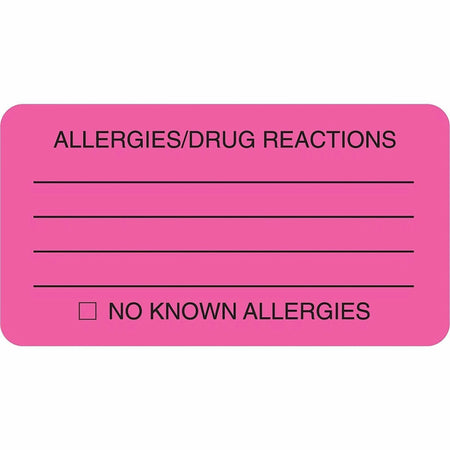 Tabbies Allergy/Drug Reactions Alert Labels - Pink - 250 - Medical