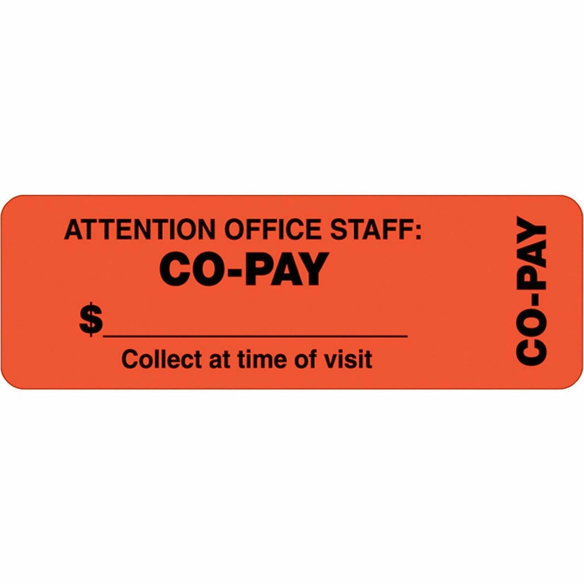 Tabbies CO-PAY Wrap Labels 3’’ Width x 1’’ Length 500 / Roll Rectangle Fluorescent Red Orange (TAB40566) - Medical
