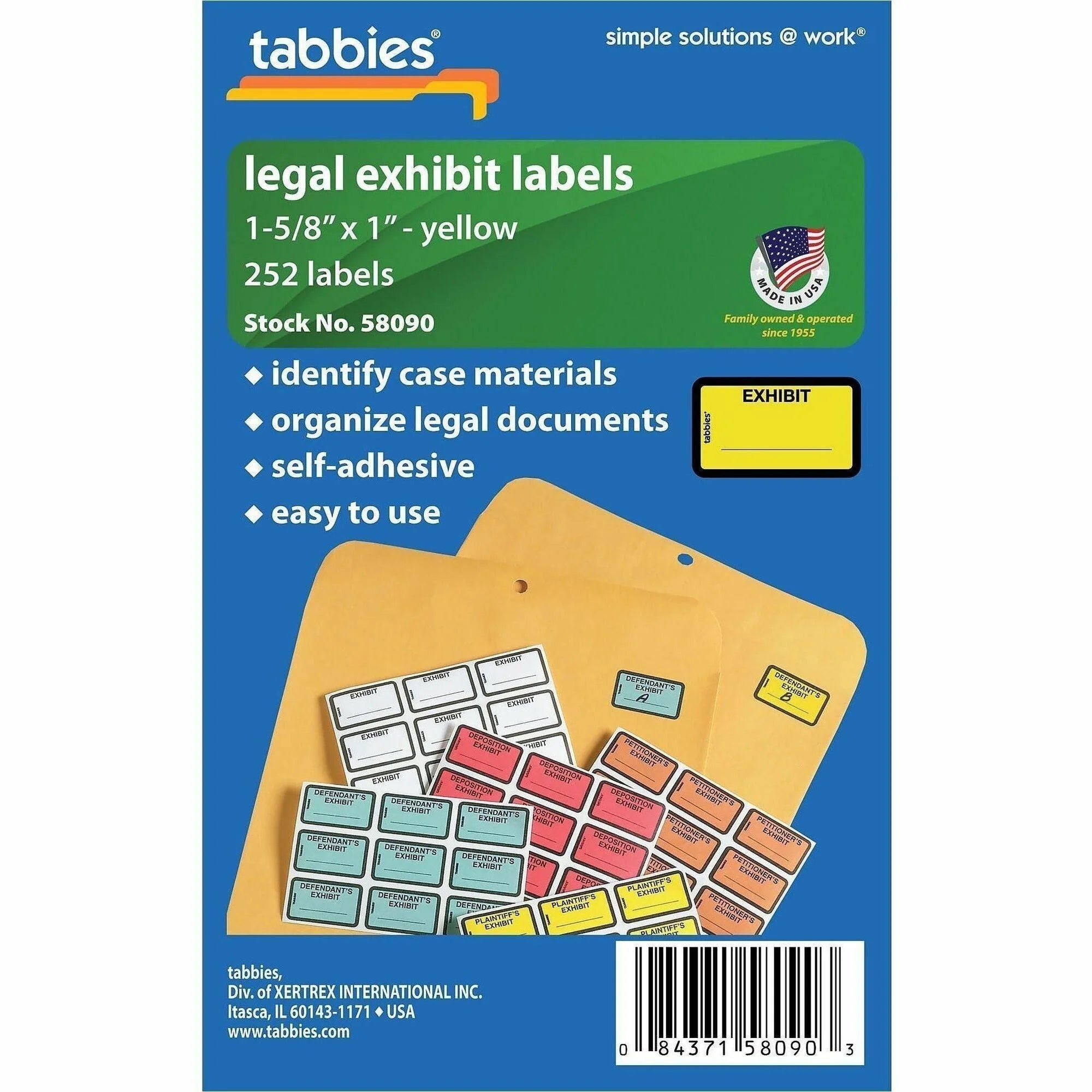 Tabbies Color-Coded Legal Exhibit Labels - Yellow - 252 - Filing
