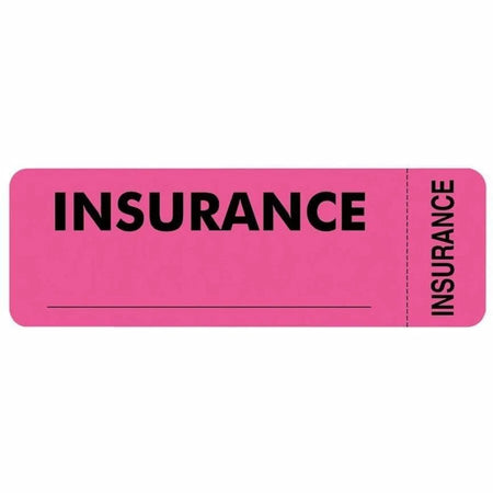 Tabbies INSURANCE Labels - 3’’ Width x 1’’ Length - Pink - 250 / Roll - Medical