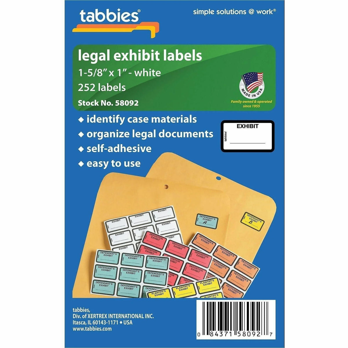 Tabbies Legal Exhibit Labels - Color-coded White - 252 Pack - Filing