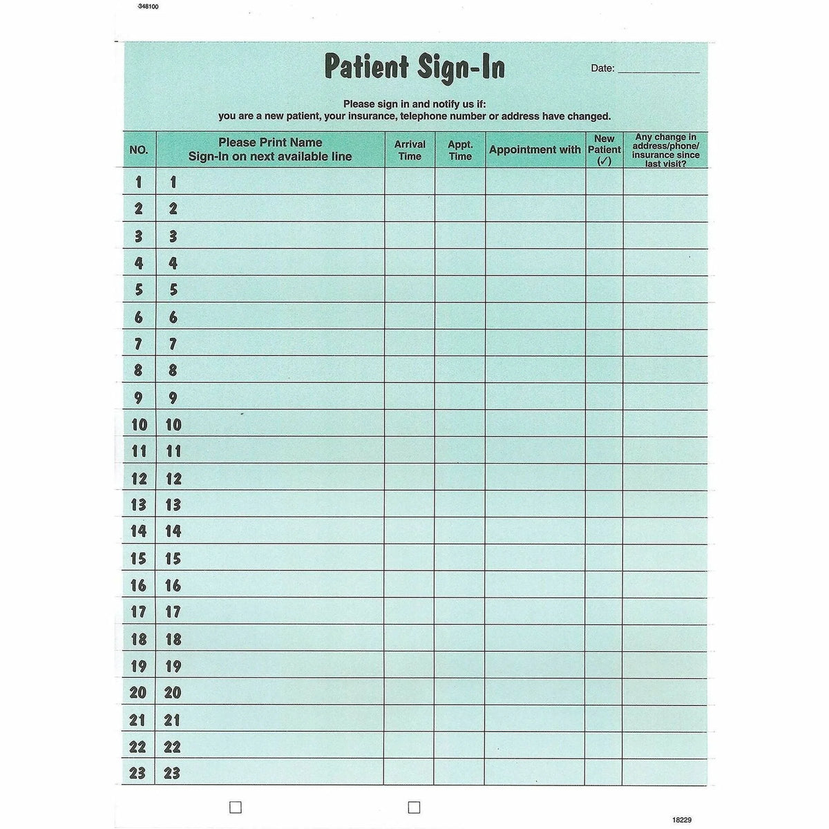 Tabbies Patient Sign-In Label Forms - 125-Pack Green Letter Size - Medical Labels