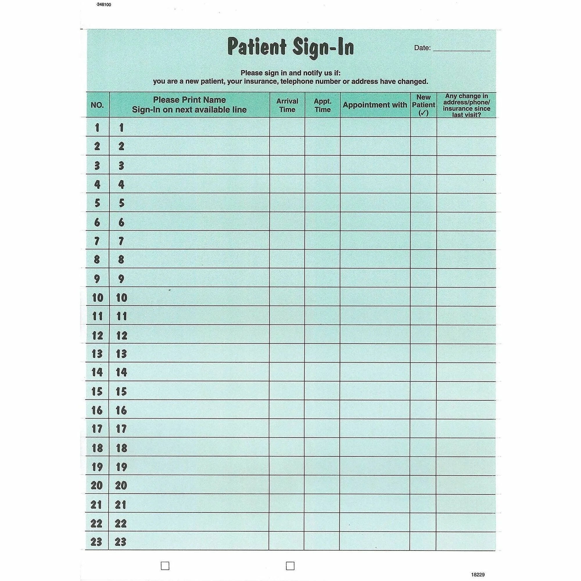 Tabbies Patient Sign-In Label Forms - 125-Pack Green Letter Size - Medical Labels