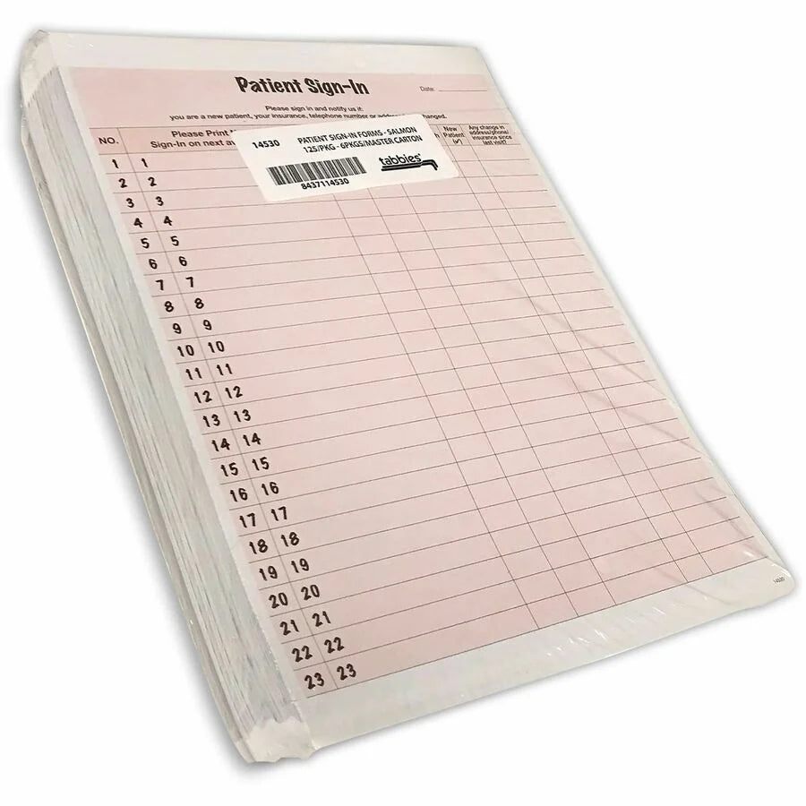 Tabbies Patient Sign-In Label Forms - Salmon - 125 Sheets - Pack of - Medical Labels