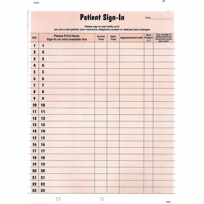 Tabbies Patient Sign-In Label Forms - Salmon - 125 Sheets - Pack of - Medical Labels