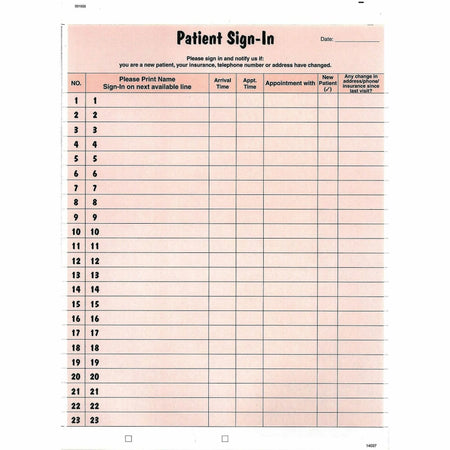 Tabbies Patient Sign-In Label Forms - Salmon - 125 Sheets - Pack of - Medical Labels