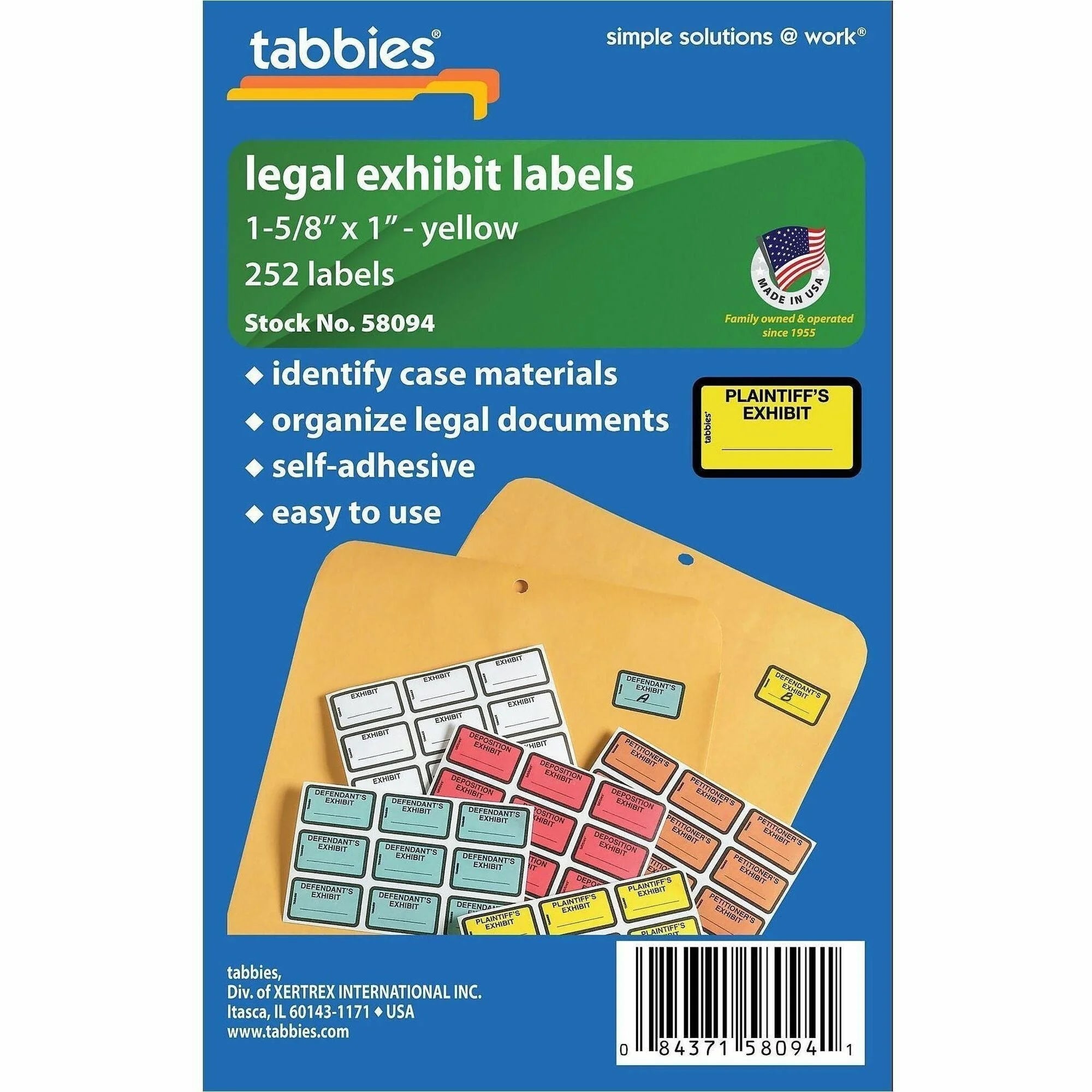 Tabbies Plaintiff’s Exhibit Legal File Labels - Organize Files with Yellow - Filing