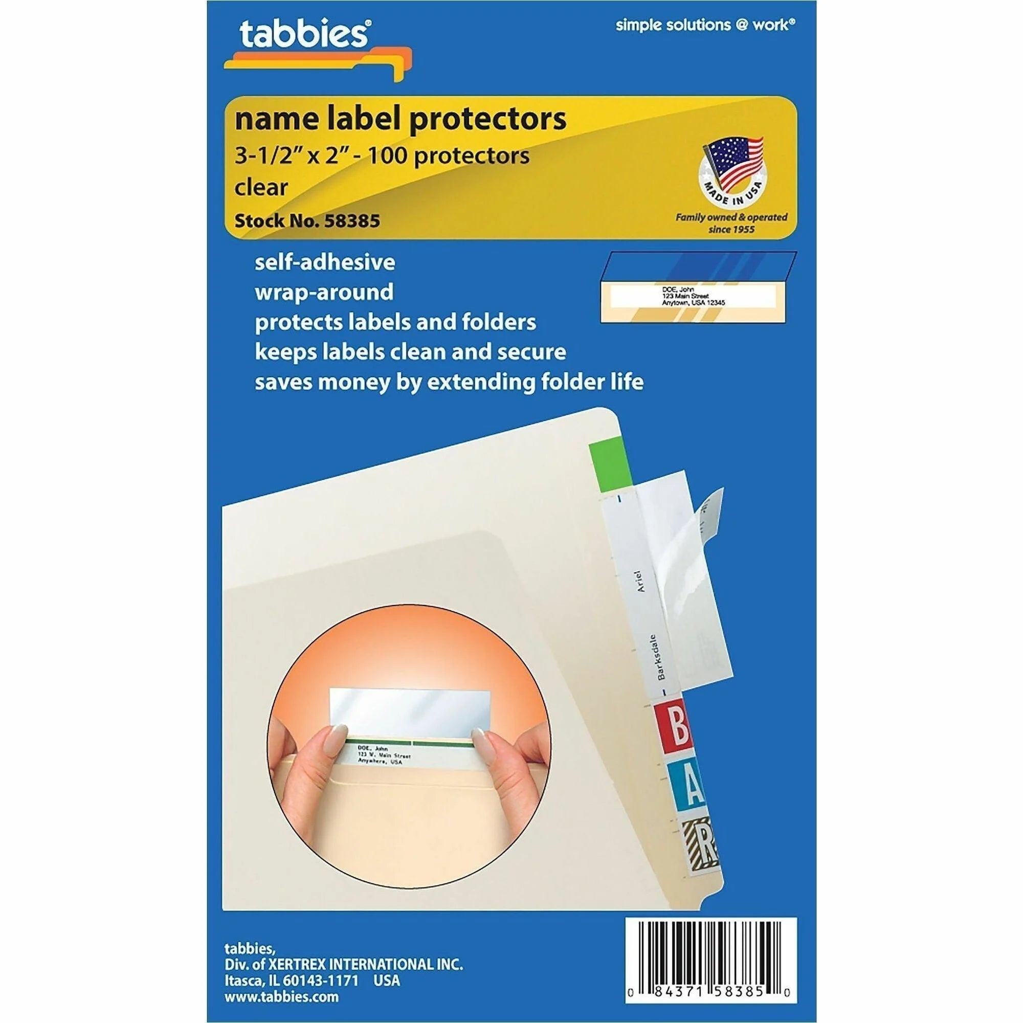 Tabbies Self-adhesive Label Protectors for 3 1/2’’ x 2’’ Sheets - Clear - 100 Pack - Filing Labels