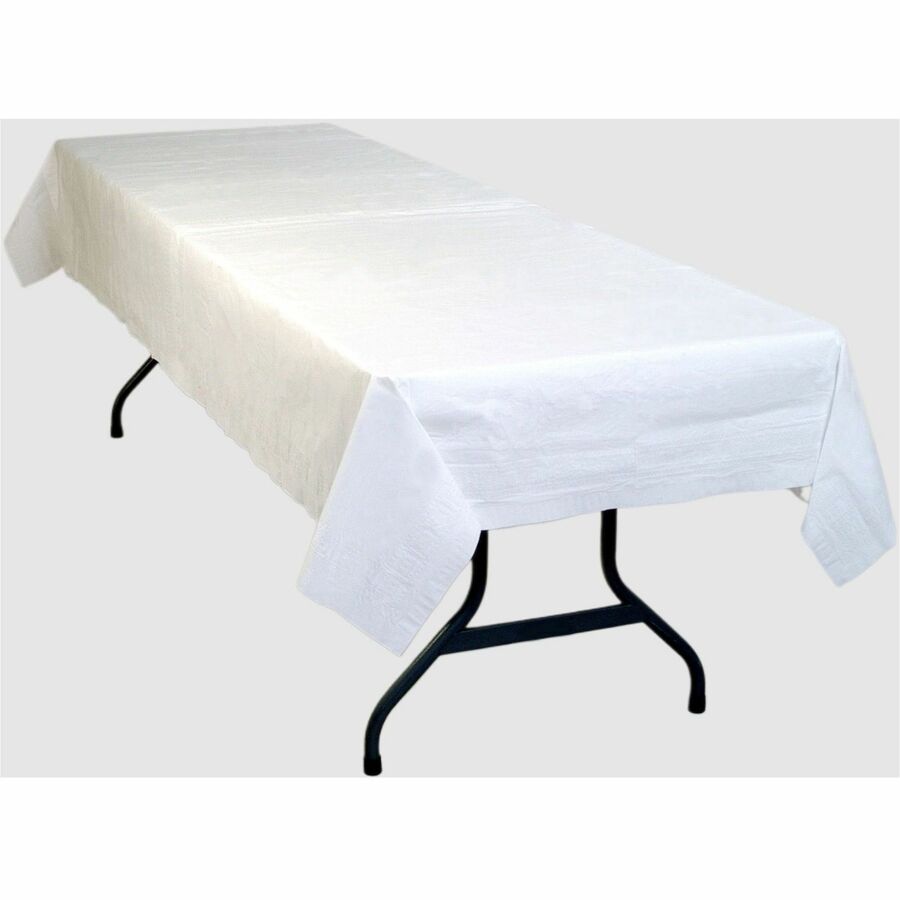 Tablemate Table Set Poly Tissue Cover - 108’’ Length x 54’’ Width - White - 6 / Pack - Disposable Tablecloths