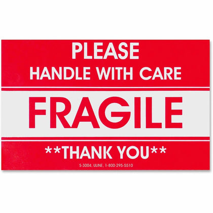 Tatco Fragile Shipping Labels: Handle with Care - Red Rectangle - 500/Roll - Address / Labels