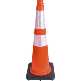 Tatco Slimline Traffic Cones: Reflective Flexible PVC - 10.8’’ x 28’’ - Orange/Silver - Safety Signs