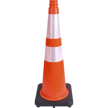 Tatco Slimline Traffic Cones: Reflective Flexible PVC - 10.8’’ x 28’’ - Orange/Silver - Safety Signs