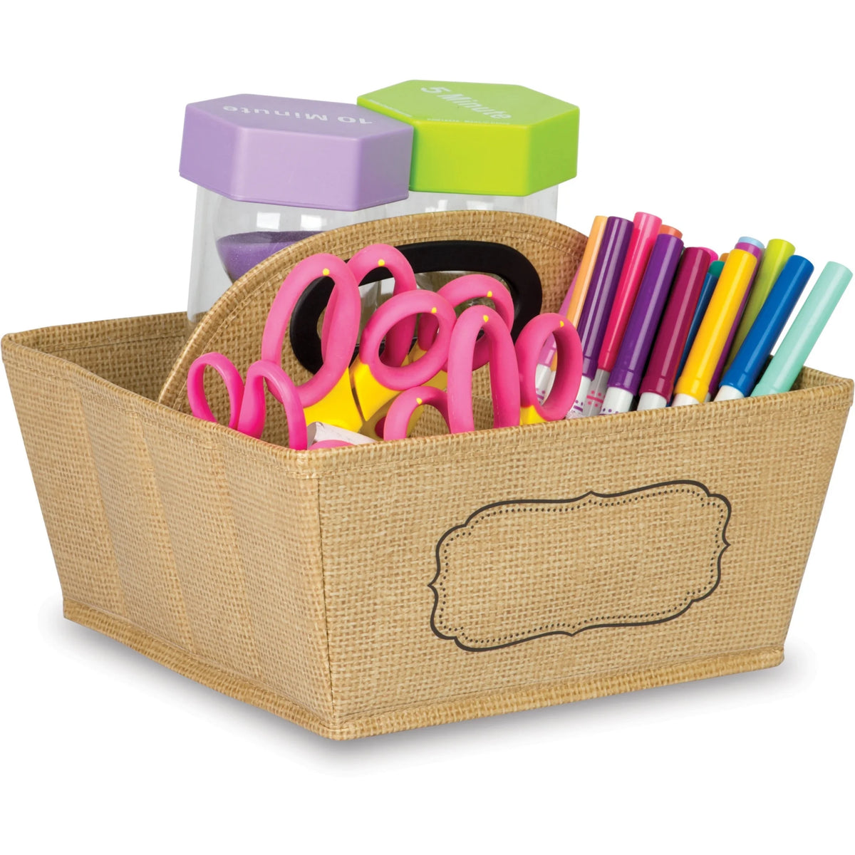 Teacher Created Resources Burlap Storage Caddy - Brown 6x9x9 - Organize Markers Calculator Timer - Classroom Organizers
