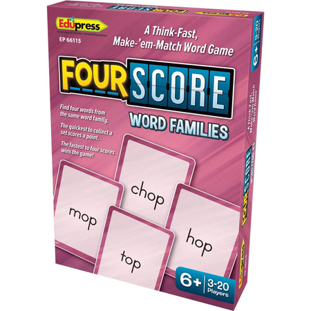 Teacher Created Resources Four Score Word Card Game - Fun Learning for 3-20 Players - Flash Cards