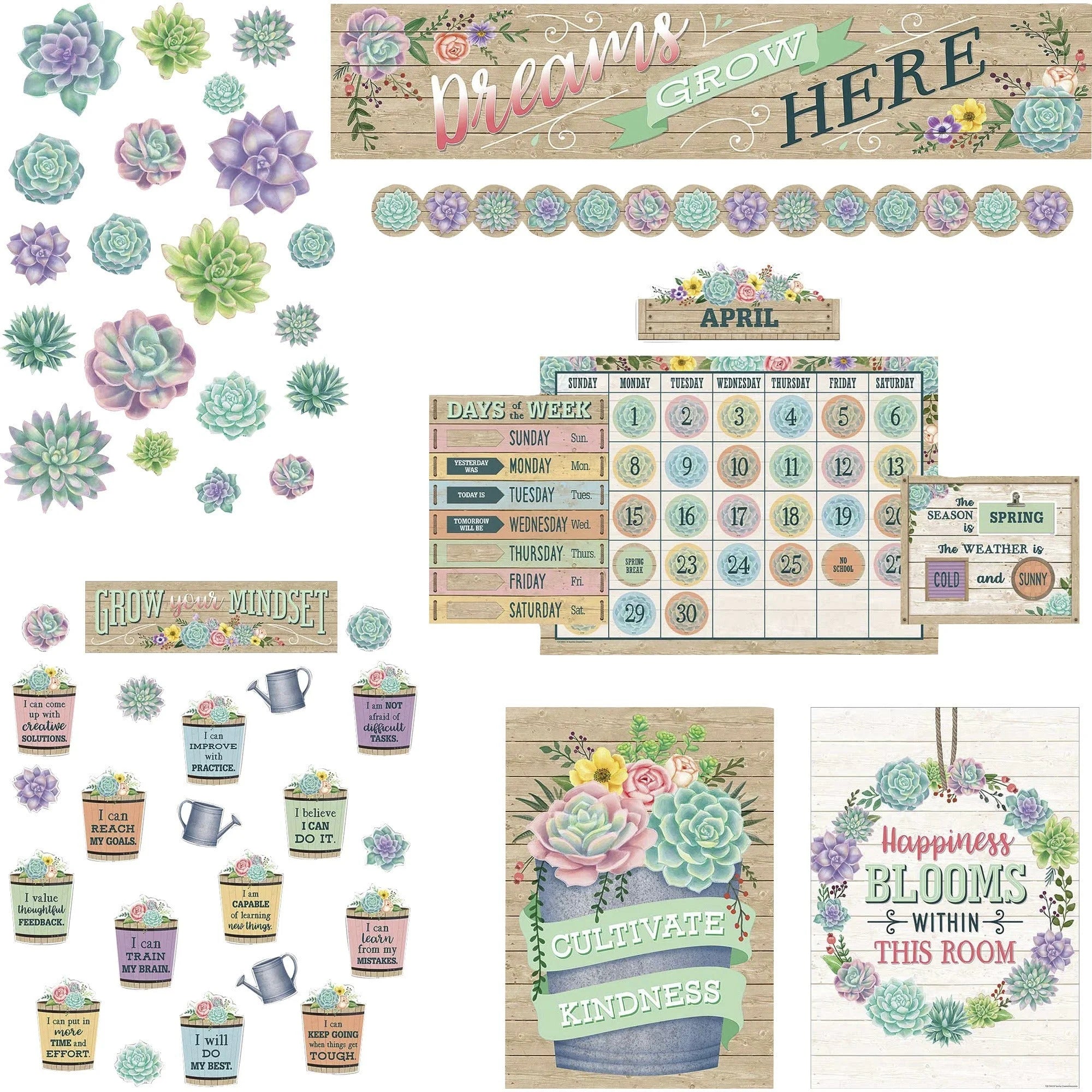 Teacher Created Resources Rustic Bloom Board Decor Set - Sturdy & Durable - Bulletin Sets Trim