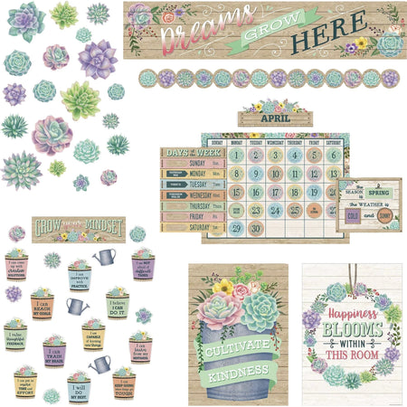 Teacher Created Resources Rustic Bloom Board Decor Set - Sturdy & Durable - Bulletin Sets Trim