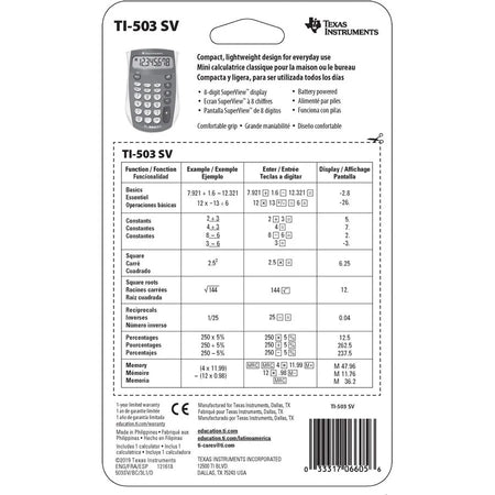 Texas Instruments TI503 SuperView Pocket Calculator - 8-Digit LCD Display - Calculators