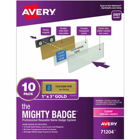 The Mighty Badge by Avery: Professional Reusable Gold Name System - ID Badges & Supplies