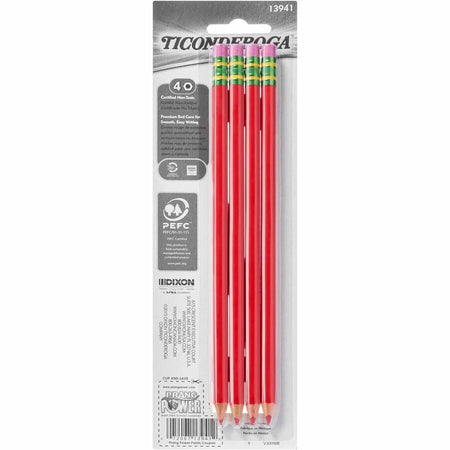 Ticonderoga Erasable Pre-Sharpened Red Checking Pencils - 4/Box - Specialty Marking & Colored