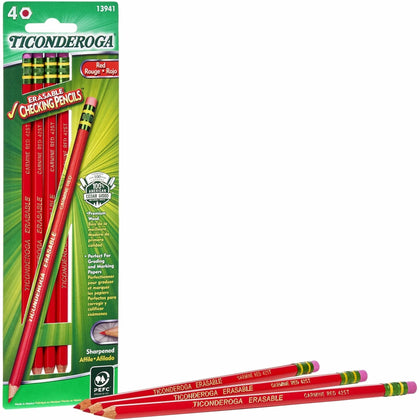 Ticonderoga Erasable Pre-Sharpened Red Checking Pencils - 4/Box - Specialty Marking & Colored