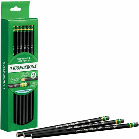Ticonderoga No. 2 Pencils: Black Lead Wood Barrel - 24/Box - Pencils