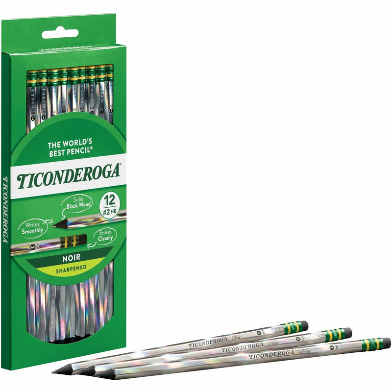 Ticonderoga Noir Pre-Sharpened Pencils - Black Lead - #2 - 1 Dozen