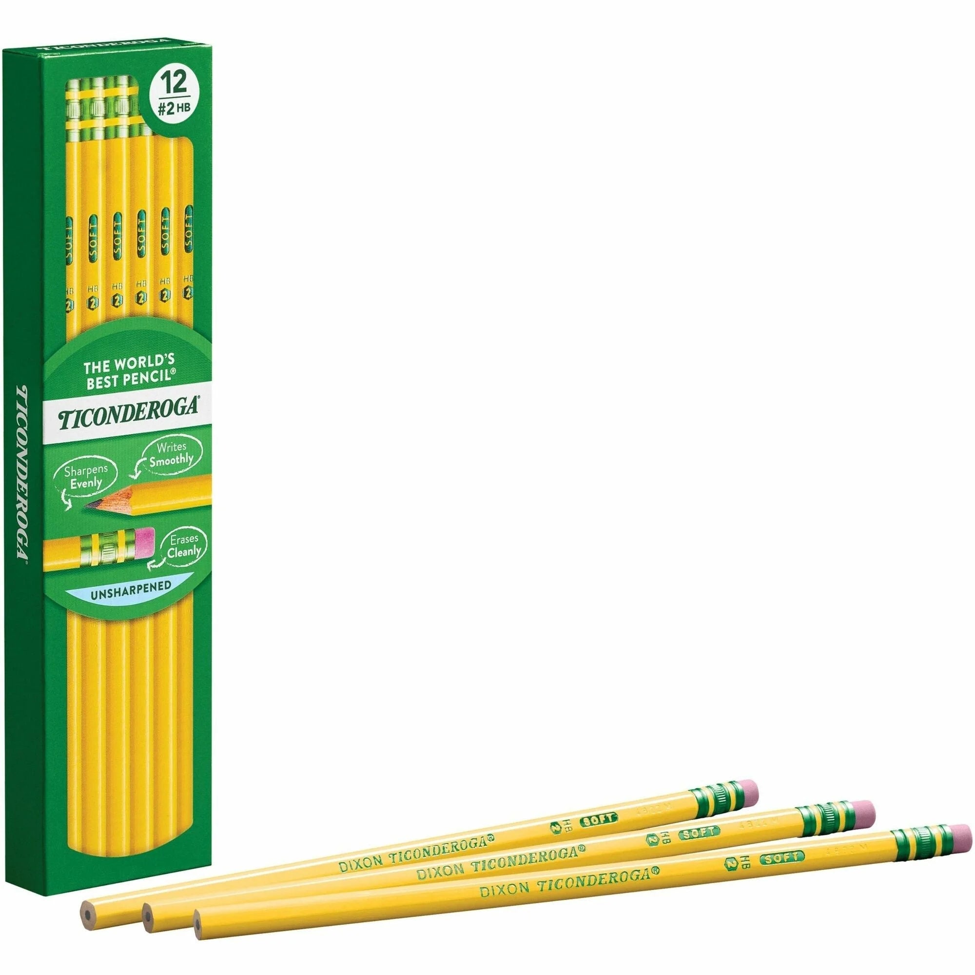 Ticonderoga Wood-Cased Pencils: Black Lead 2HB Yellow Barrel - 12/Box - Pencils