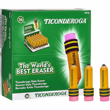 Ticonderoga Yellow Pencil-Shaped Erasers - 36/Box - Latex-free Smudge-free