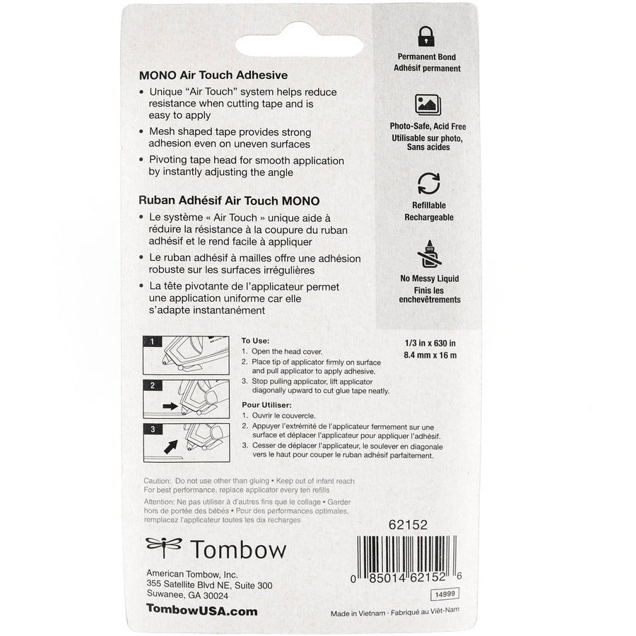 Tombow Air Touch Adhesive - 17.50 yd Length x 0.33’’ Width - Dispenser Included - For Smooth Surface - 1 Each - General