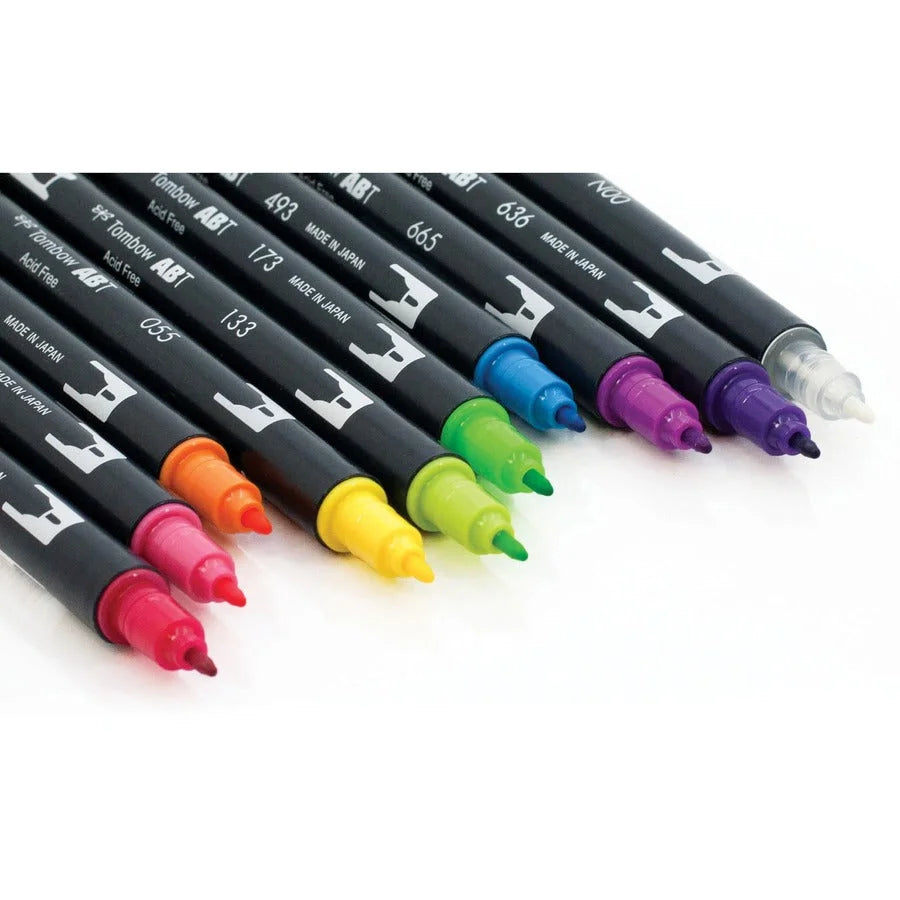 Tombow Dual Brush Pen Set - Vibrant Water-Based Inks - 10 Colors - Art Markers