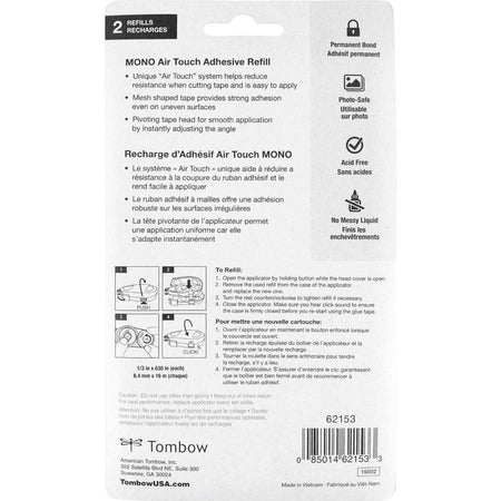 Tombow Refill 2-Pack MONO Air Touch Adhesive - 17.50 yd Length x 0.33’’ Width - White - 2 / Pack - Double-Sided Tape
