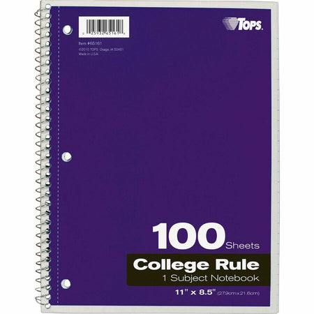 TOPS 1 - subject College - ruled Notebook - Letter - 100 Sheets - Wire Bound - 8 1/2’’ x 11’’ Sheet Size - Notebooks