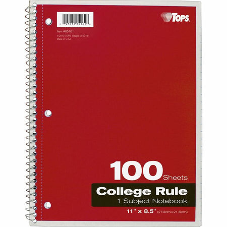 TOPS 1 - subject College - ruled Notebook - Letter - 100 Sheets - Wire Bound - 8 1/2’’ x 11’’ Sheet Size - Notebooks