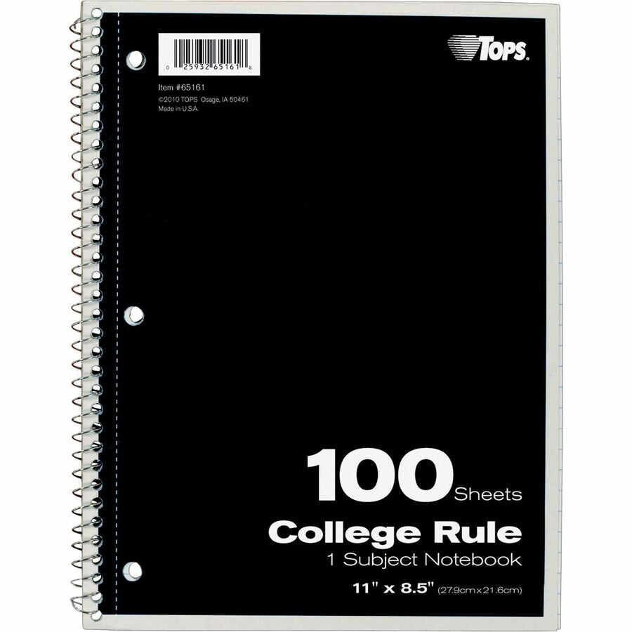 TOPS 1 - subject College - ruled Notebook - Letter - 100 Sheets - Wire Bound - 8 1/2’’ x 11’’ Sheet Size - Notebooks