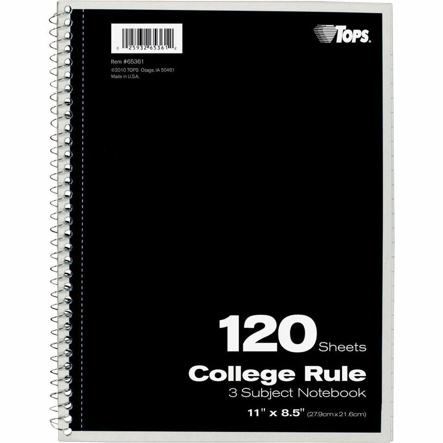 TOPS 3 - subject College Ruled Notebook - Letter - 120 Sheets - Wire Bound - 8 1/2’’ x 11’’ Sheet Size - Notebooks