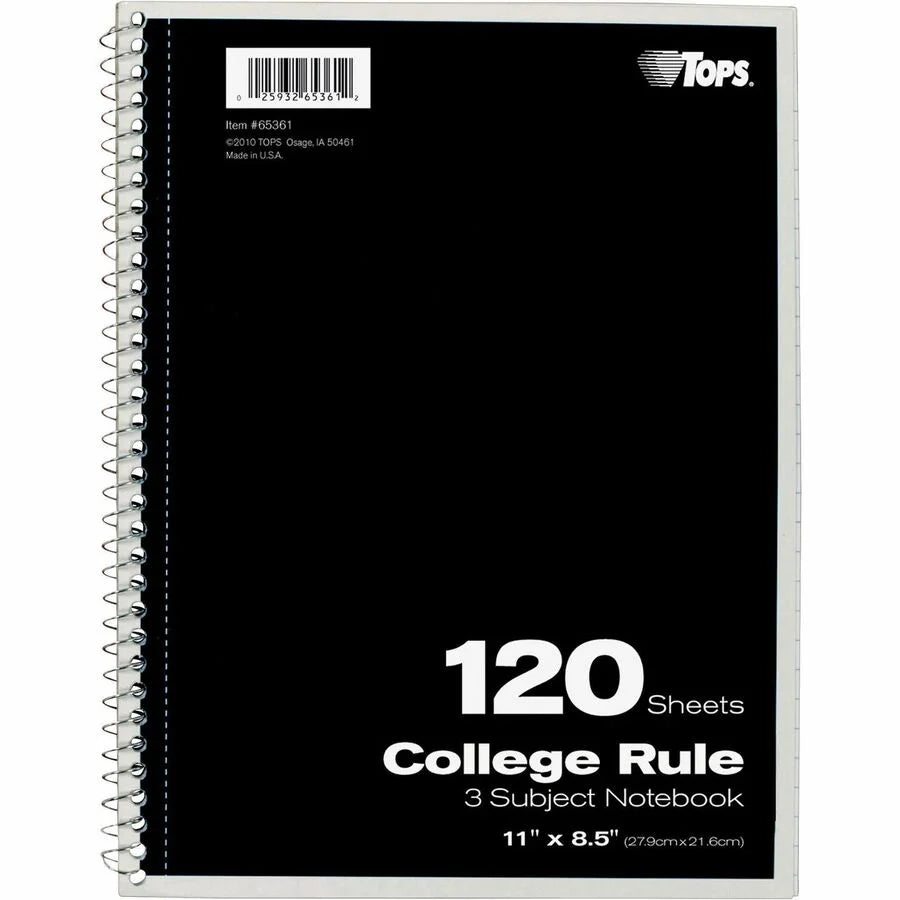 TOPS 3 College Ruled Notebook: 120 Sheets Wire Bound - Notebooks