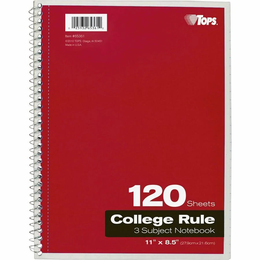 TOPS 3 College Ruled Notebook: 120 Sheets Wire Bound - Notebooks