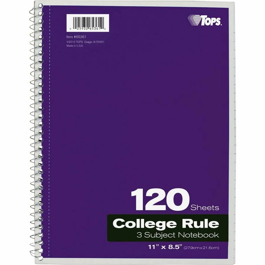 TOPS 3 College Ruled Notebook: 120 Sheets Wire Bound - Notebooks