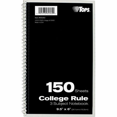 TOPS 3-Subject College Ruled Notebook - 150 Sheets - Wire Bound - Bright White Paper - Notebooks