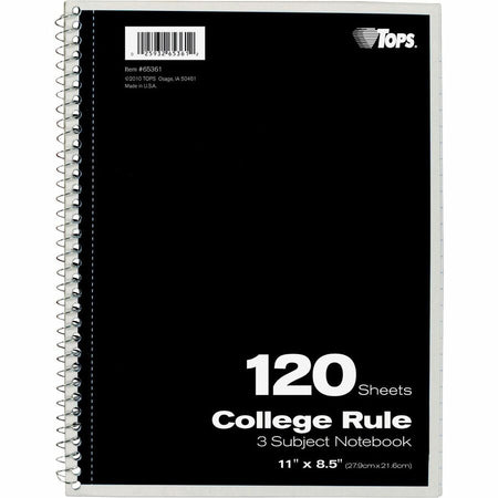 TOPS 3 - subject College Ruled Notebook - Letter - 120 Sheets - Wire Bound - 8 1/2’’ x 11’’ Sheet Size - Notebooks