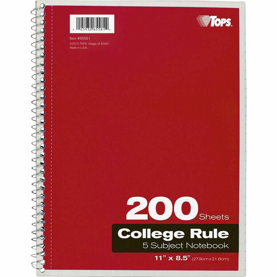 TOPS 5 - subject College - ruled Notebooks - Letter - 200 Sheets - Wire Bound - 8 1/2’’ x 11’’ Sheet Size