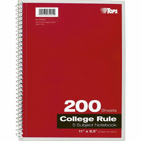 TOPS 5-Subject College-Ruled Notebooks - 200 Sheets - Wire Bound - Assorted Colors