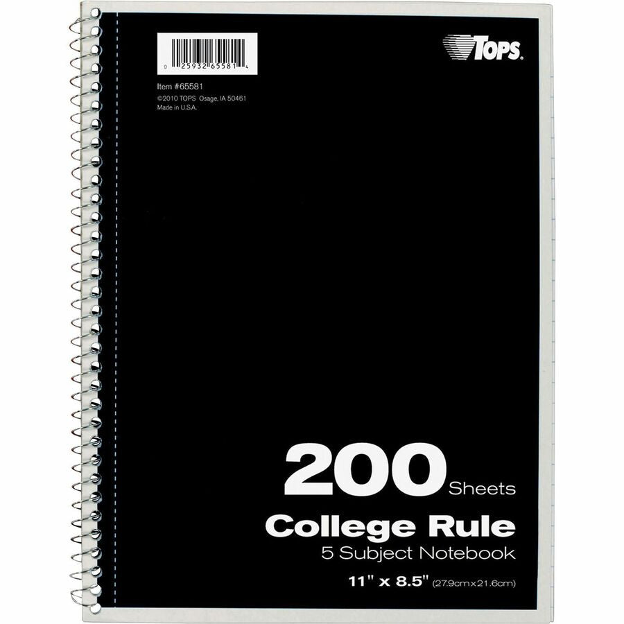 TOPS 5 - subject College - ruled Notebooks - Letter - 200 Sheets - Wire Bound - 8 1/2’’ x 11’’ Sheet Size